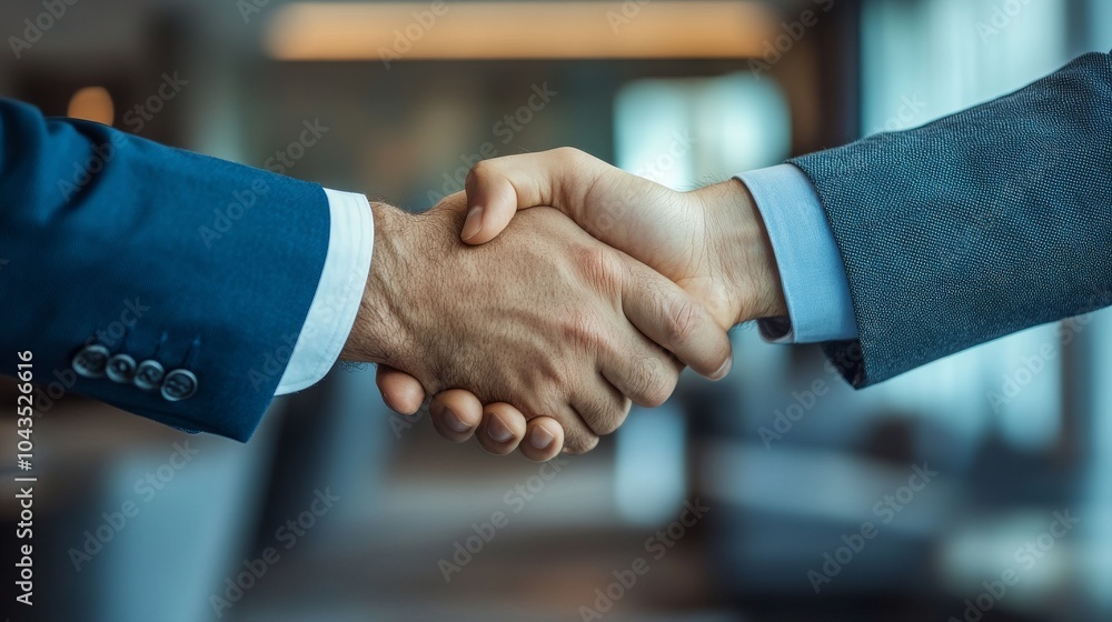 Business partners shaking hands in a modern conference room with a backdrop of high-rise buildings Business partners shaking hands in a modern conference room with a backdrop of high-rise buildings