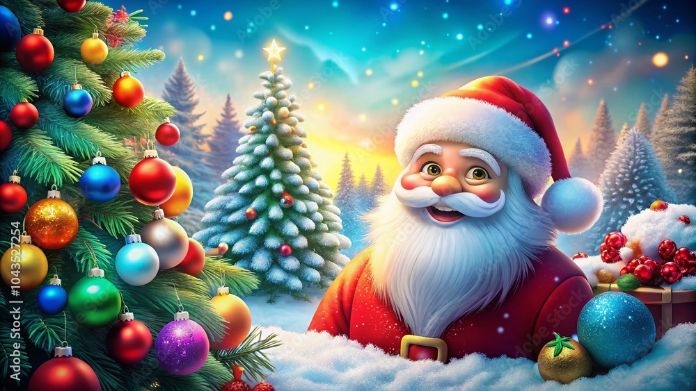 Festive Santa Claus in a Cozy Winter Scene with Copy Space for Holiday Greetings and Wishes Festive Santa Claus in a Cozy Winter Scene with Copy Space for Holiday Greetings and Wishes