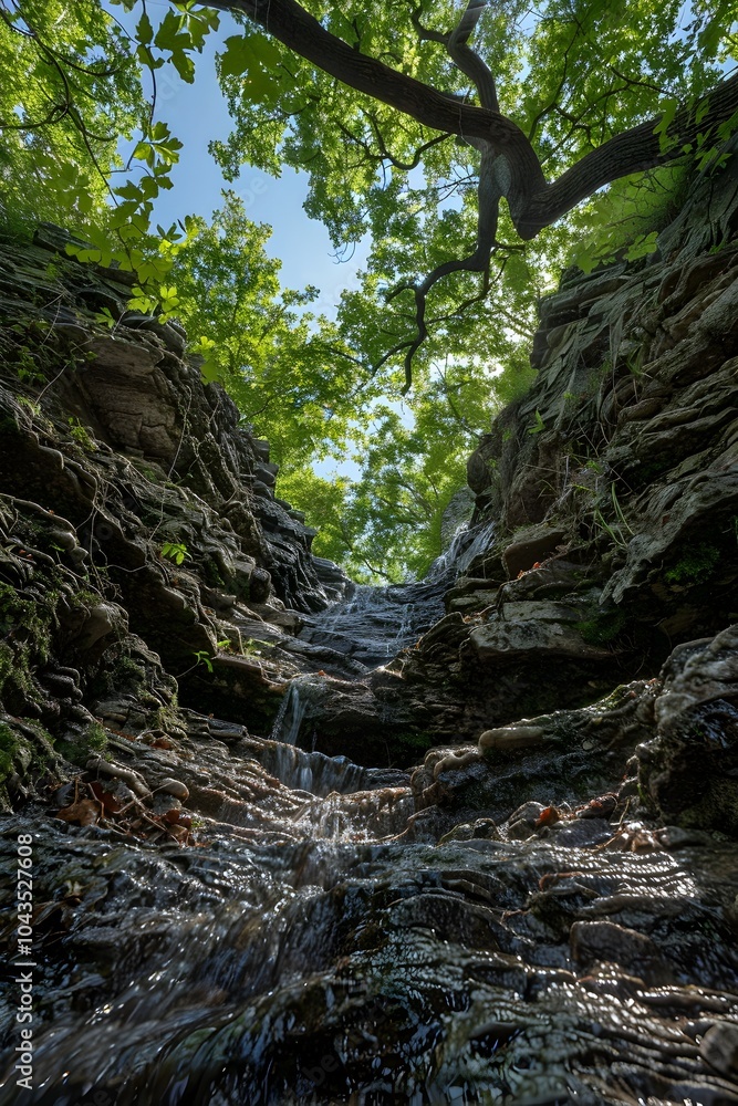 Enchanting Waterfall Cascading Through Lush Foliage in Scenic Nature Landscape Enchanting Waterfall Cascading Through Lush Foliage in Scenic Nature Landscape