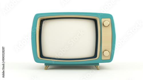 Vintage retro television with a blank white screen on a white background.