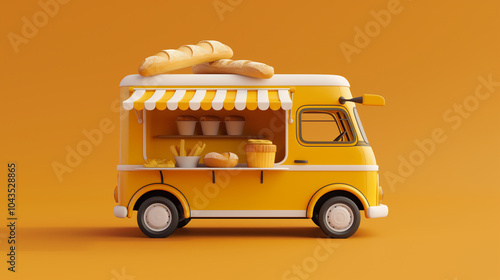 Fast food truck on yellow background
