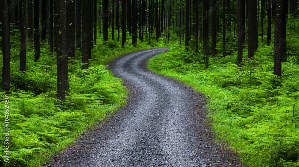 Naklejka premium Winding Forest Path Through Lush Greenery