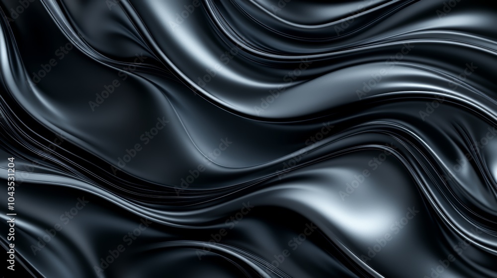 Obraz premium A smooth, flowing texture of black fabric, featuring elegant waves and subtle sheen, creating a luxurious and sophisticated aesthetic.