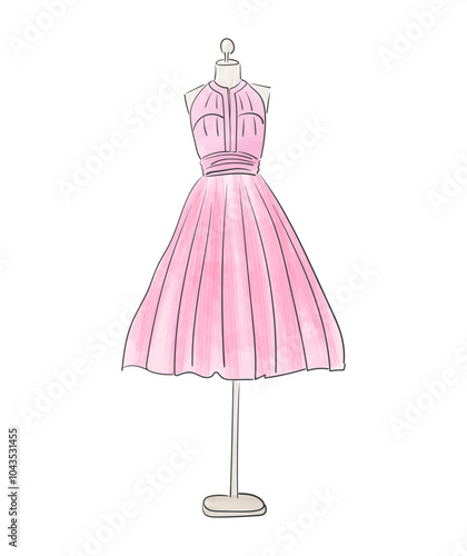 Pink dress design shown on a mannequin.