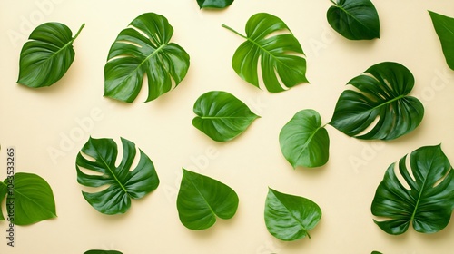 Tropical Leaf Pattern on Yellow Background