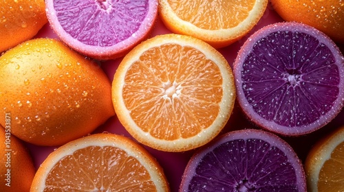 A close up of a bunch of oranges with one orange slice cut in half