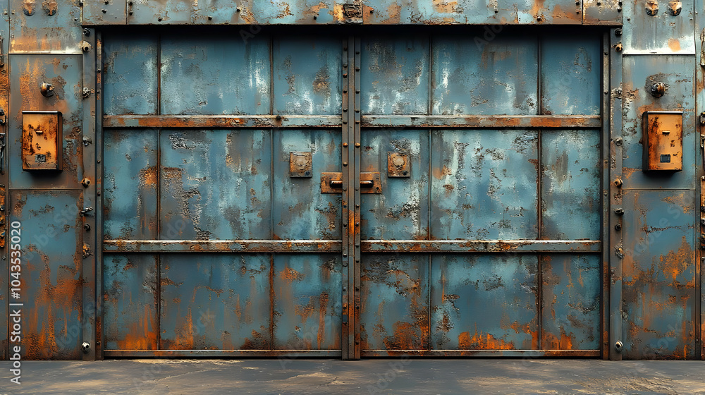 Fototapeta premium Rusty Metal Gate with Peeling Paint - Realistic 3D Image