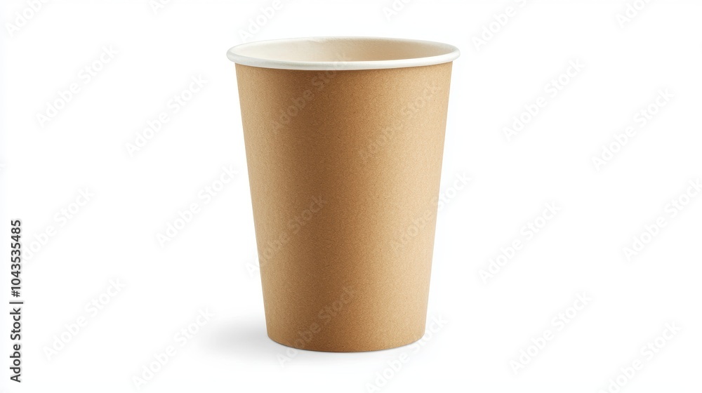 A brown paper cup is sitting on a white background A brown paper cup is sitting on a white background