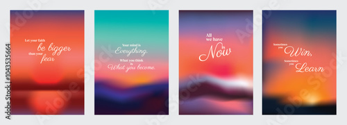 Inspirational posters with motivational quotes. Vibrant backgrounds with uplifting messages. Motivational quotes inspire positivity and growth. Pink sky positivity quote poster template vectors.
