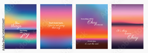 Inspirational posters with colorful gradients and motivational quotes. Vibrant colors and uplifting messages create a positive and motivational vibe. Pink sky positivity quote poster template vectors.