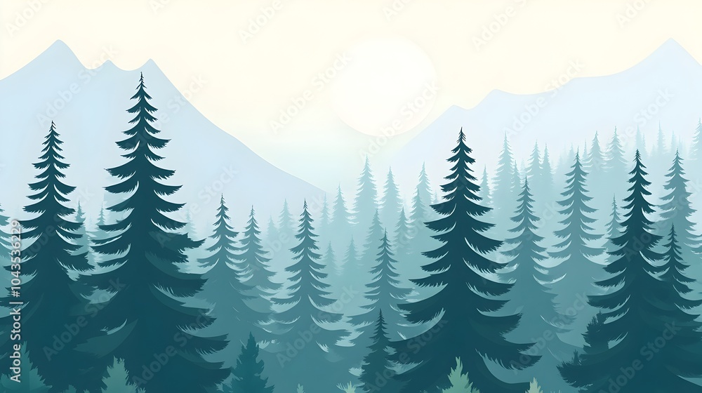 Fototapeta premium Peaceful Canadian forest landscape with pine trees and mountain scenery