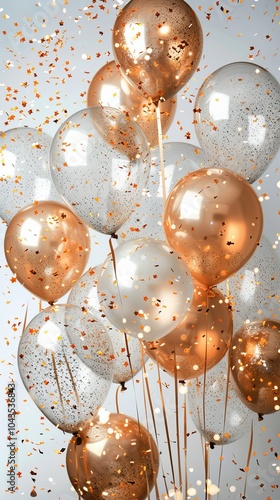 Many Golden Balloons Floating in Air