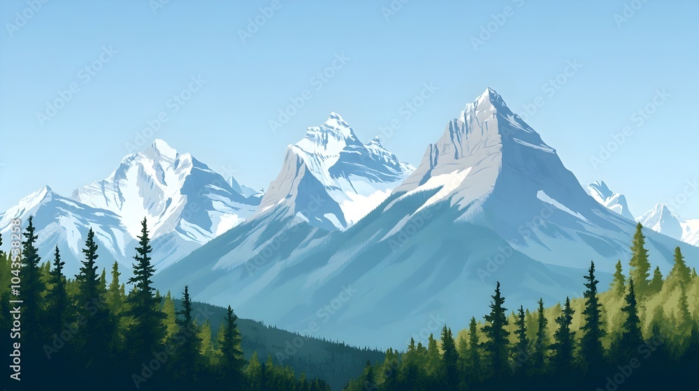 Obraz premium Majestic Rocky Mountains Landscape in Canada with Snowy Peaks and Evergreen Forests