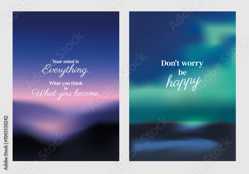 Inspirational posters with motivational quotes. Blurred backgrounds. Quotes inspire positivity and happiness. Motivational and calming design. Sunset sky inspirational quote poster template vectors.