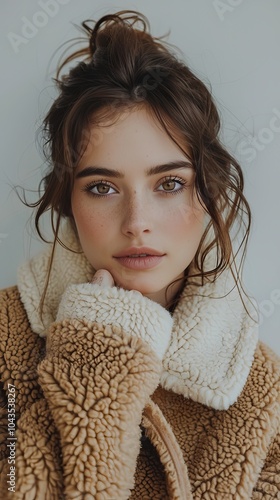 Woman in Brown Jacket and White Scarf