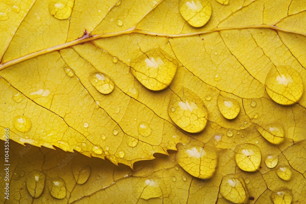 Fototapeta premium Liquid droplets glisten on vibrant yellow petals in a serene garden setting during a fresh morning