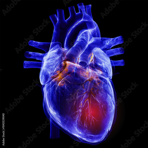 Humen heart with injury x-ray film on a black background