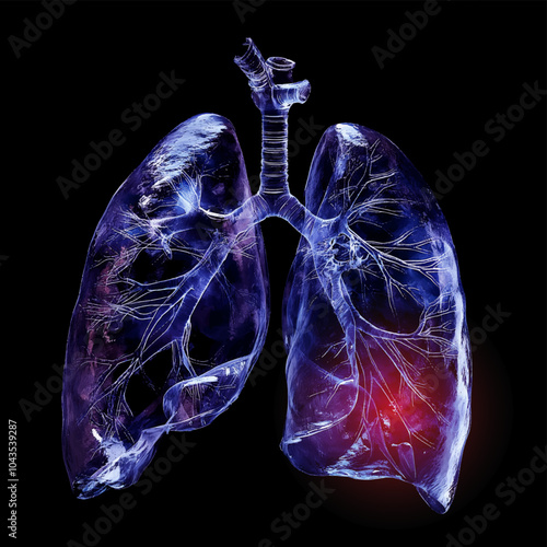 Humen lung with injury x-ray film on a dark  background, Healthcare and medicine concept.