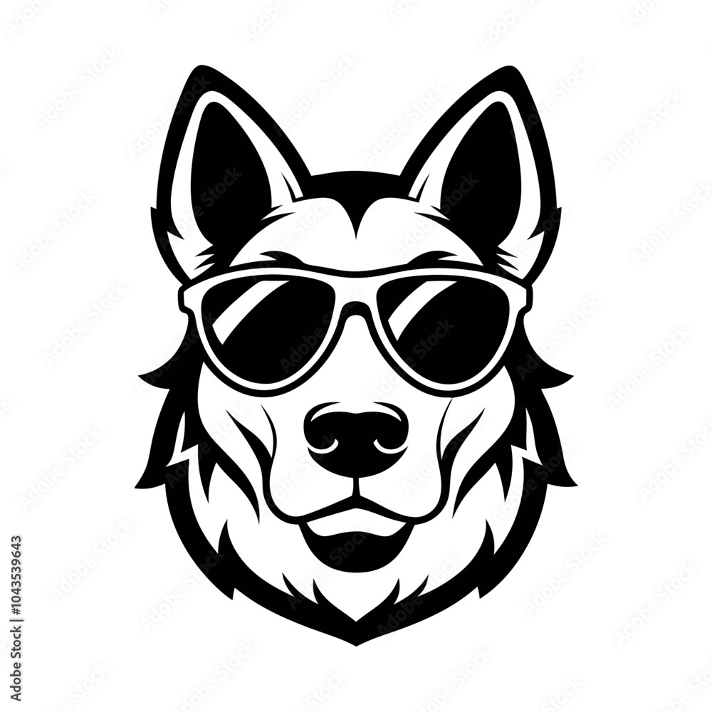 A dog head with a sunglasses silhouette vector A dog head with a sunglasses silhouette vector