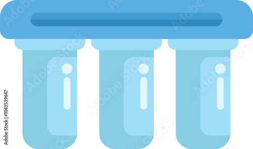 Water filter system purifying drinking water with three filters, flat vector illustration isolated on white background