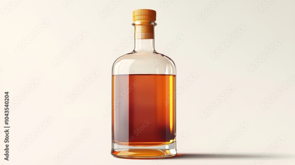 A bottle of liquor with a yellow stopper A bottle of liquor with a yellow stopper