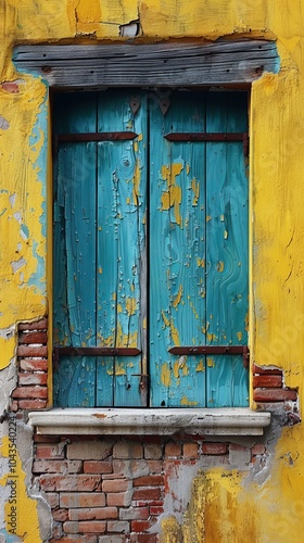 Building With Blue Shutters and Flowered Windows