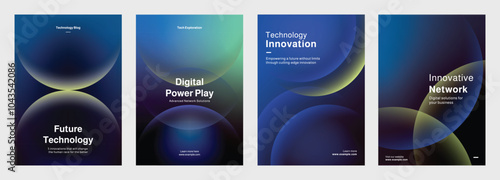 Four business posters with digital technology. Technology and business focus. Modern design with gradient. Focused for digital marketing, technology or big data template vector.