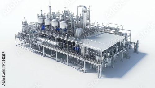 Fuel processing plant with clean lines, modern design, advanced technology,