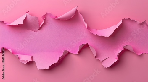 A pink paper with a tear in it