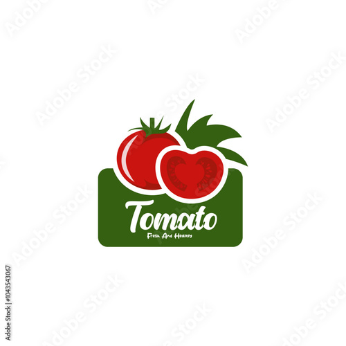 tomato logo label design vector green and red color