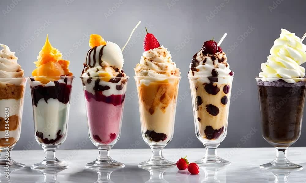 Collection of Sundae sundaes ice cream frozen dessert in tulip glass ...