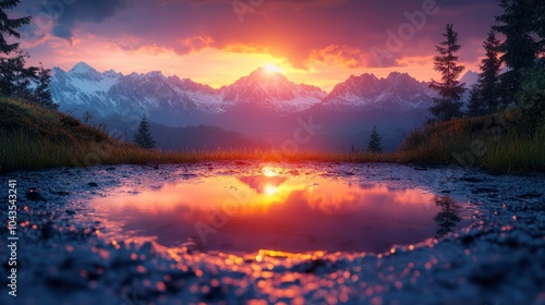 Wallpaper Mural Serene sunset reflecting over a mountain landscape and puddle. Torontodigital.ca