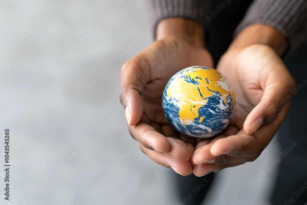 Hands cradling small globe, symbolizing care for earth Hands cradling small globe, symbolizing care for earth