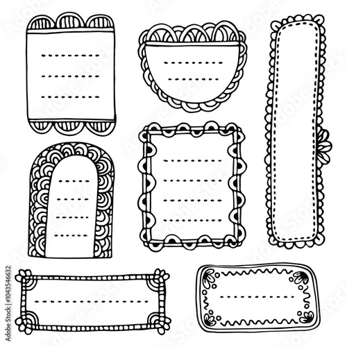 Bullet journal hand-drawn vector elements for notebook, diary, or planner. Doodle black floral frames are isolated on a white background. 