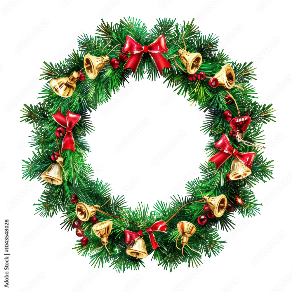 Christmas wreath with bells, holiday decoration, on transparent PNG file Christmas wreath with bells, holiday decoration, on transparent PNG file