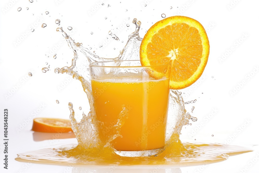 Fresh Citrous Splash: Juicy Orange Slice Splashing in Refreshing Juice Fresh Citrous Splash: Juicy Orange Slice Splashing in Refreshing Juice