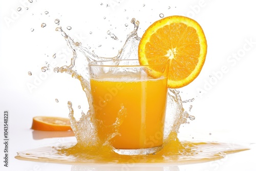 Fresh Citrous Splash: Juicy Orange Slice Splashing in Refreshing Juice photo