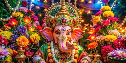 Wallpaper Mural Celebrating Ganesha Festival with Vibrant Colors and Joyous Decorations Torontodigital.ca