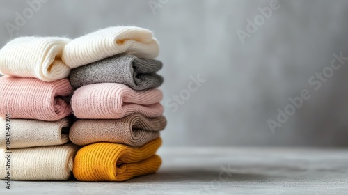 Pile of freshly washed socks in bright colors, laundry day for National Sock Day photo