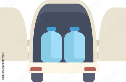 Simple icon of a delivery van transporting gas cylinders with open doors, rear view