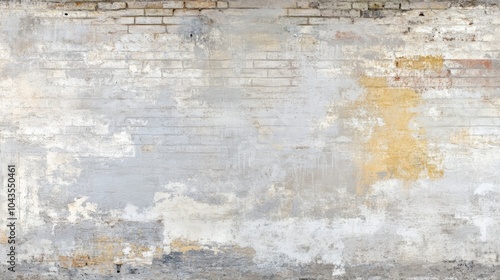 Wallpaper Mural A weathered, textured wall with peeling paint and exposed brick, showcasing a mix of gray and yellow hues. Torontodigital.ca