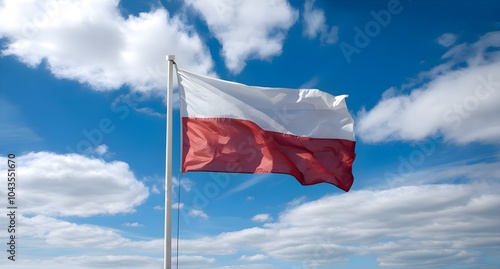 Poland flag flowing in the air Close-up portrait. Poland Independence Day photo-realistic