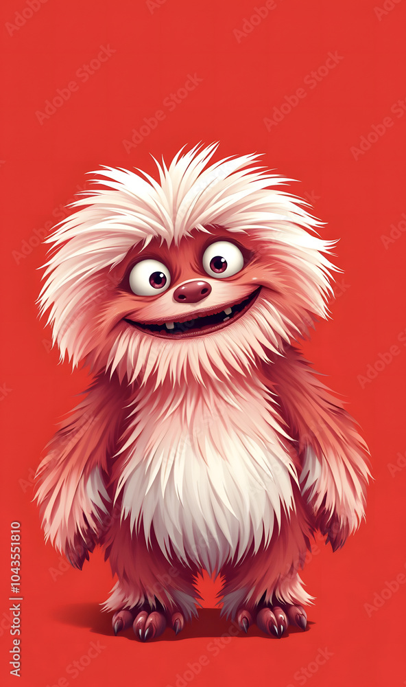 Funny fluffy red monster isolated on bright pure red background. Happy and fluffy little monster. Adorable yeti. Halloween character. Funny fluffy red monster isolated on bright pure red background. Happy and fluffy little monster. Adorable yeti. Halloween character.