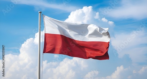 Poland flag flowing in the air Close-up portrait. Poland Independence Day photo-realistic