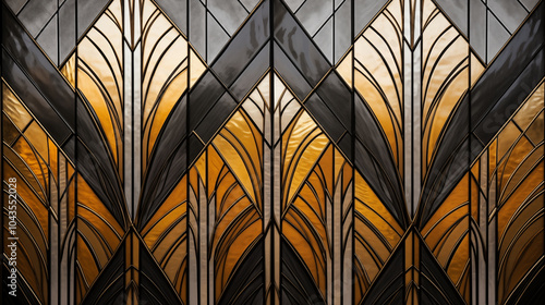 Art Deco Style Golden and Black Stained Glass Panel Design