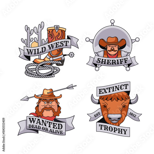 Wild west emblems set in hand drawn design