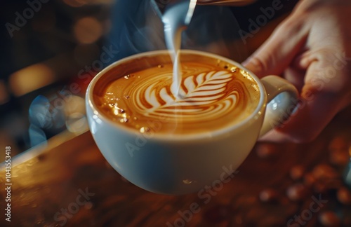 Barista Pouring Milk Into a Cup of Latte With Cinnamon