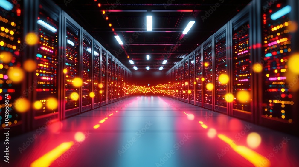 Modern Server Rack Center in a Data Center Modern Server Rack Center in a Data Center