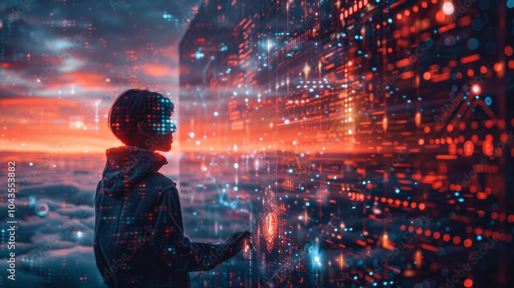 Data engineer setting up data pipelines, with digital infrastructure visuals Data engineer setting up data pipelines, with digital infrastructure visuals