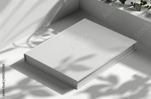 Blank White Book Mockup With Sunlight and Leaf Shadows